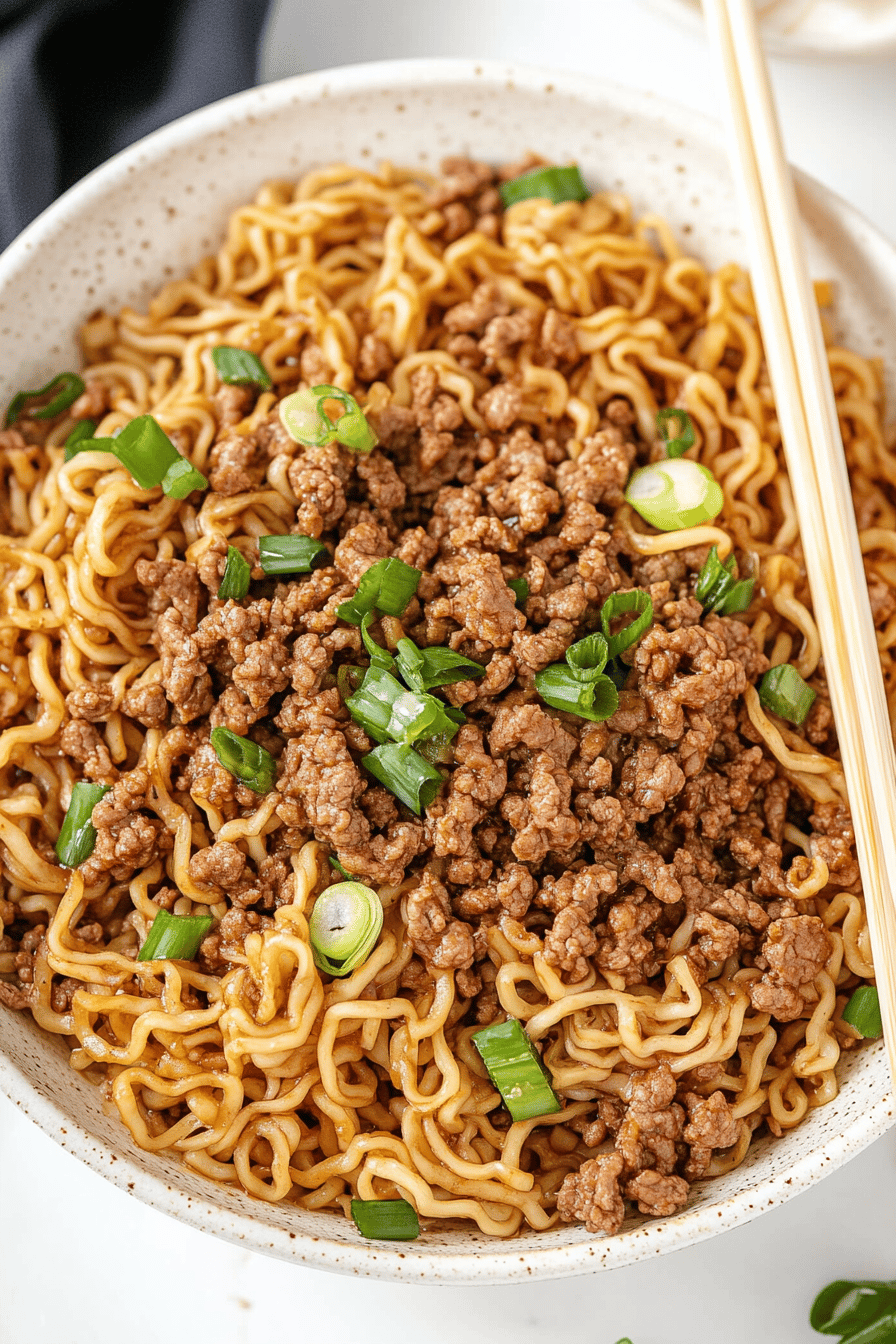 Ground Beef Ramen final dish beautifully presented and ready to serve