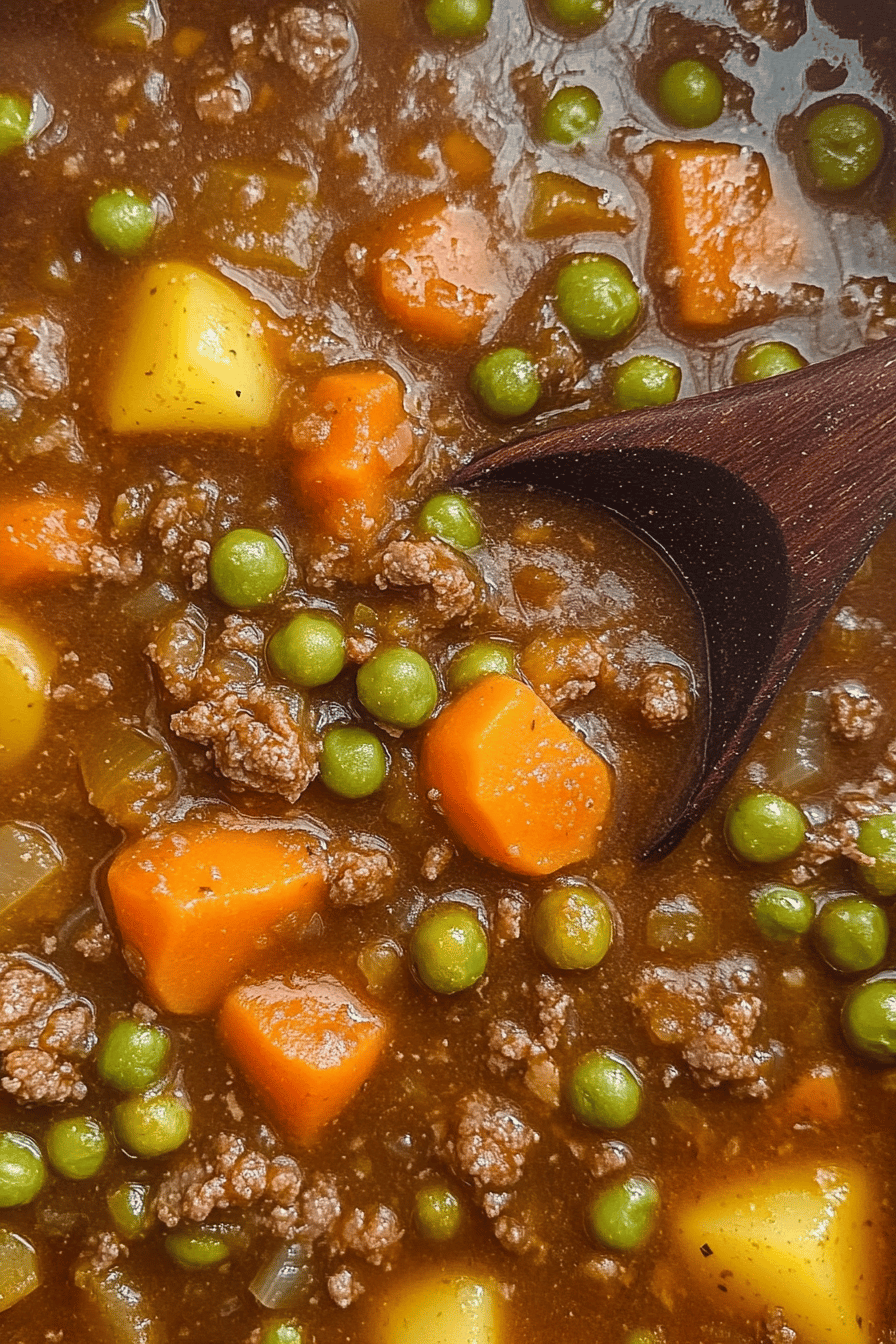 Ground Beef Stew slice on plate showing perfect texture and swirl pattern