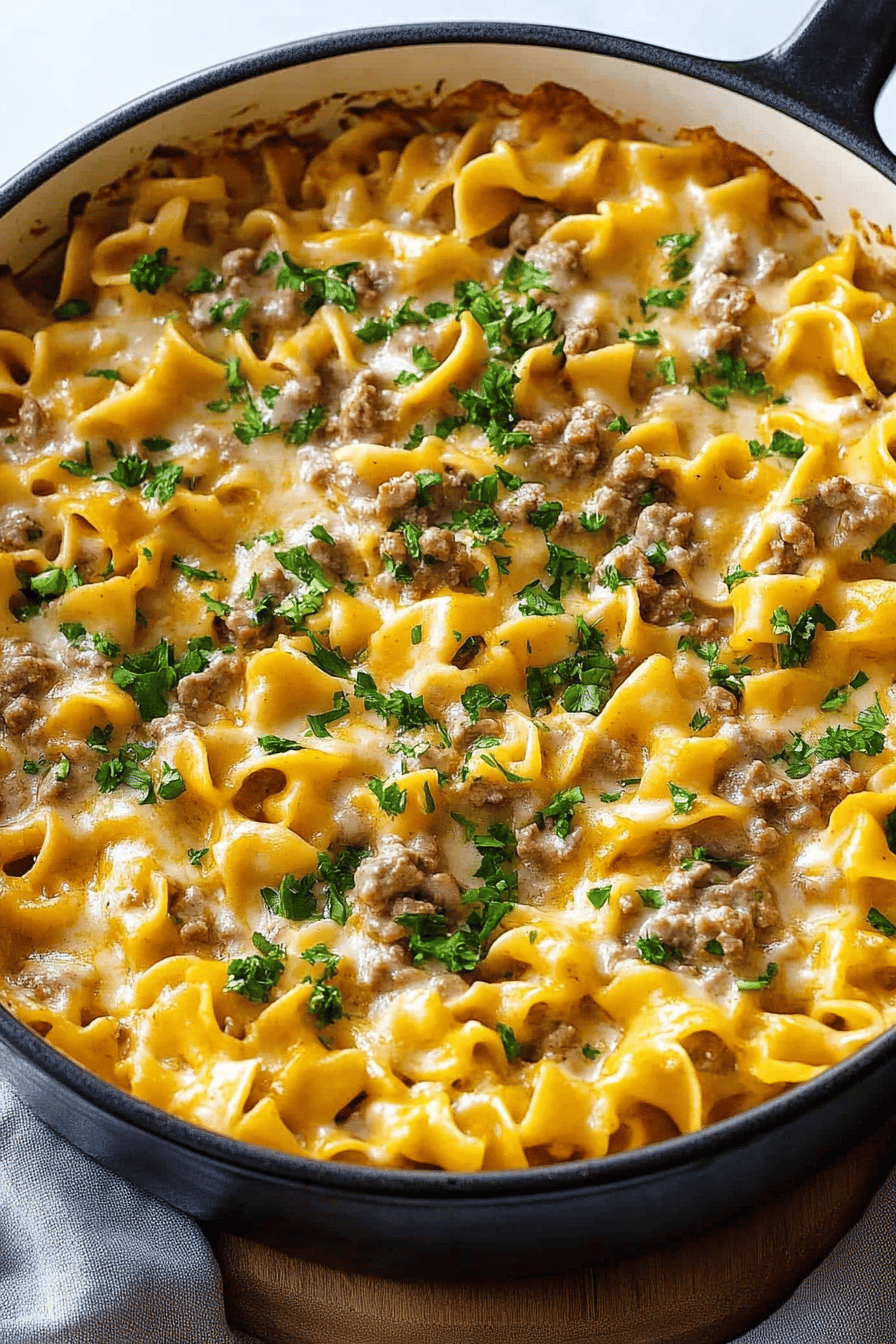 Ground Beef Stroganoff Casserole ingredients organized and measured on kitchen counter