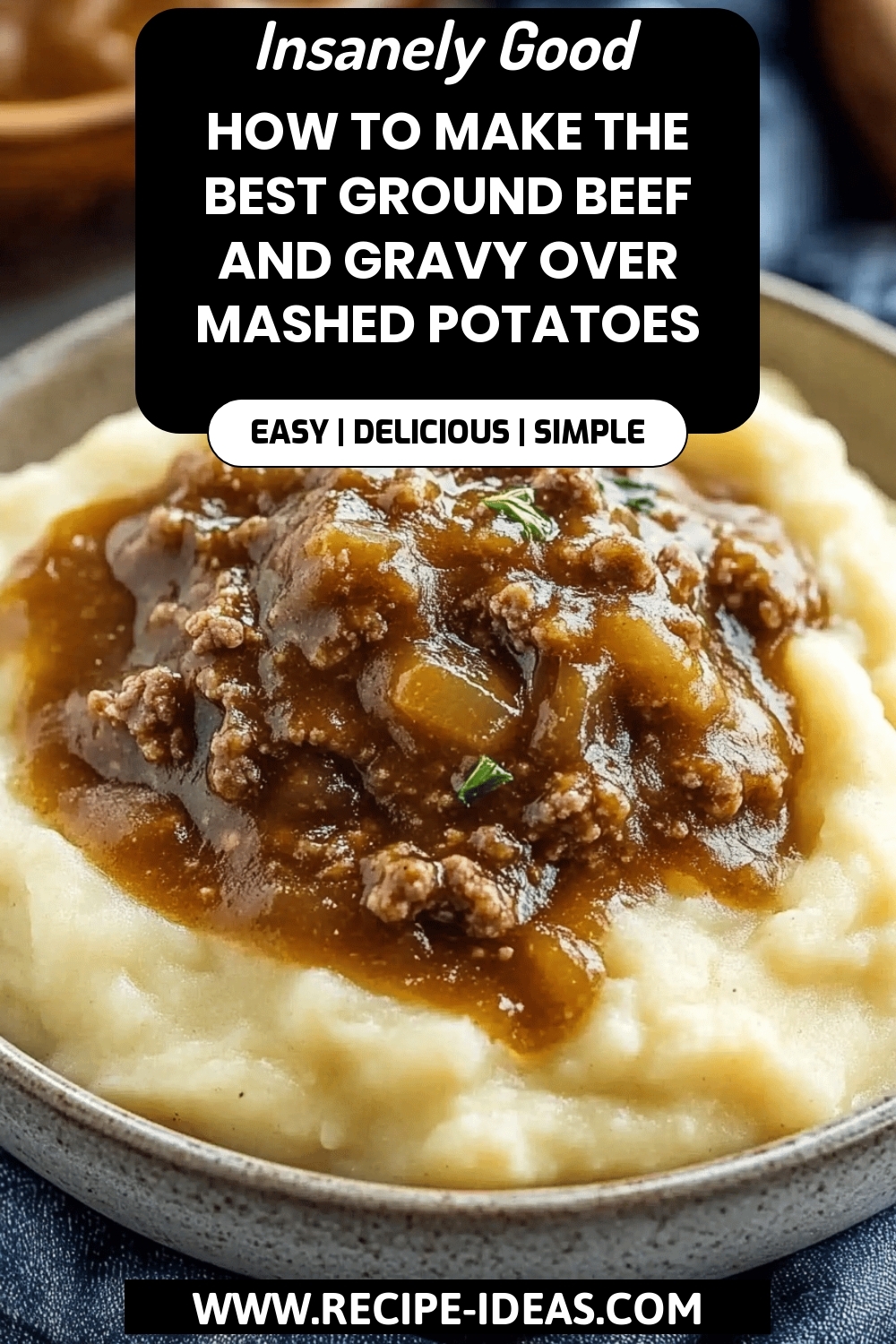 Ground Beef and Gravy Recipe final dish beautifully presented and ready to serve
