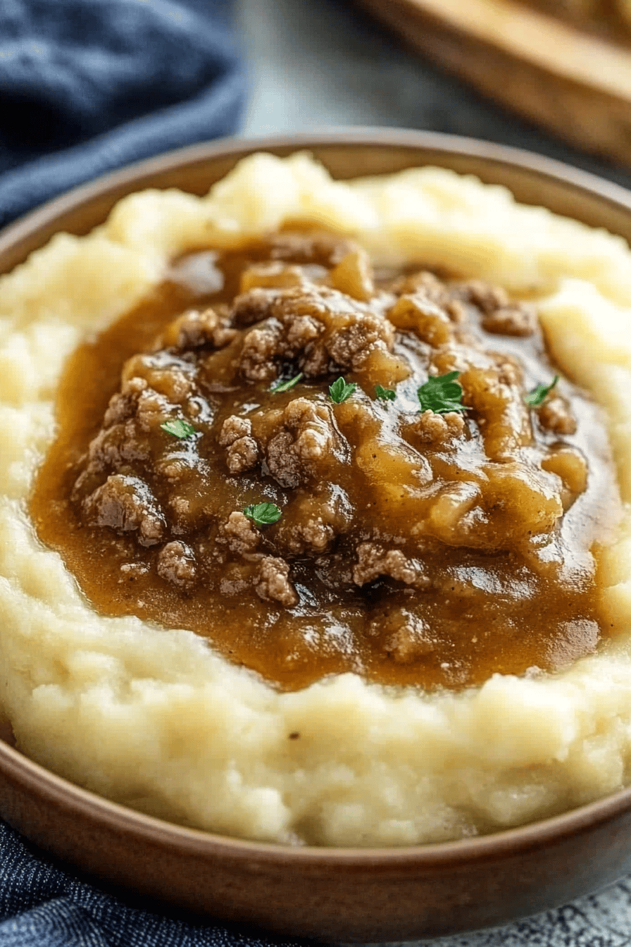 Ground Beef and Gravy Recipe ingredients organized and measured on kitchen counter