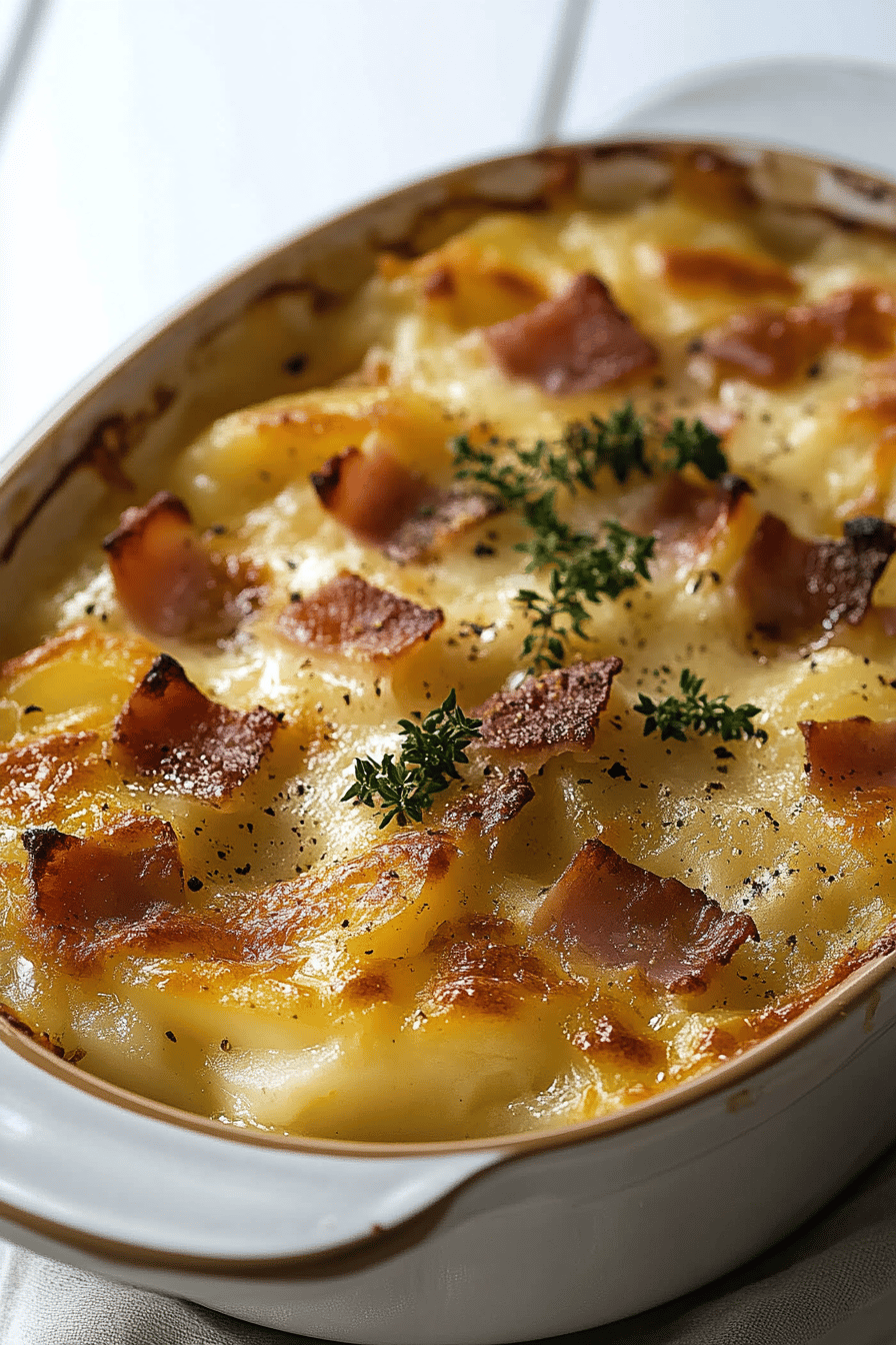 Ham and Potato Au Gratin Recipe ingredients organized and measured on kitchen counter