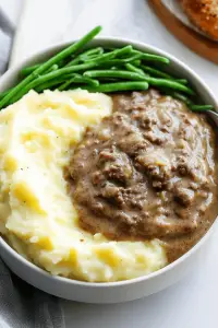 Hamburger Gravy slice on plate showing perfect texture and swirl pattern