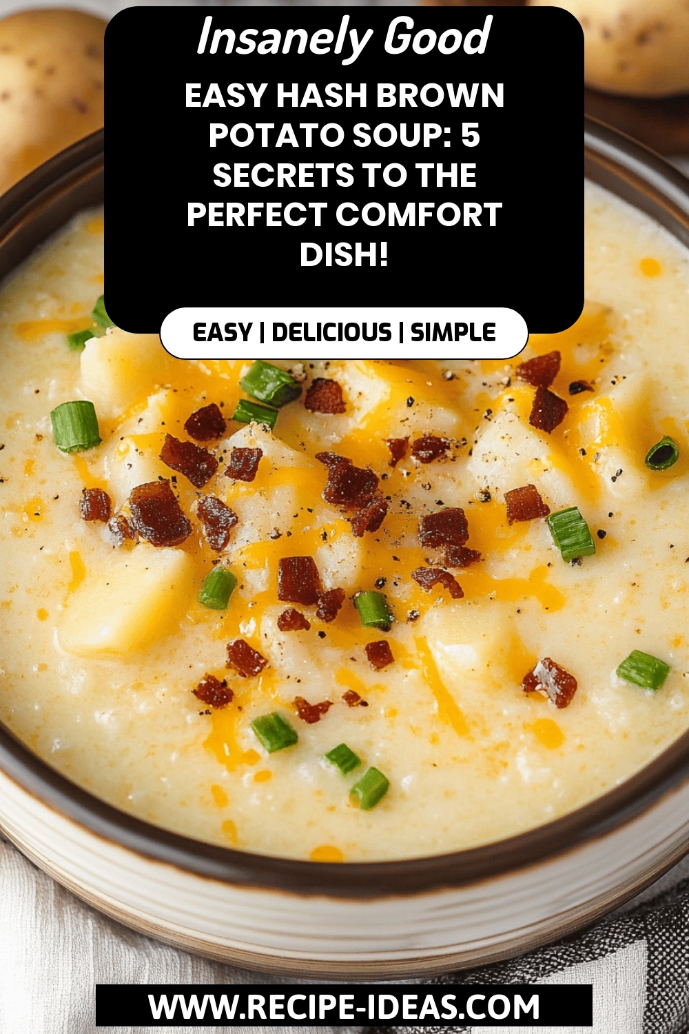 Hash Brown Potato Soup final dish beautifully presented and ready to serve