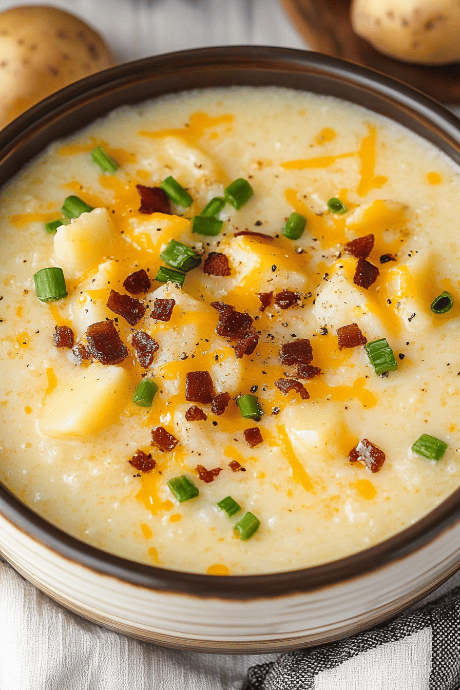 Hash Brown Potato Soup slice on plate showing perfect texture and swirl pattern