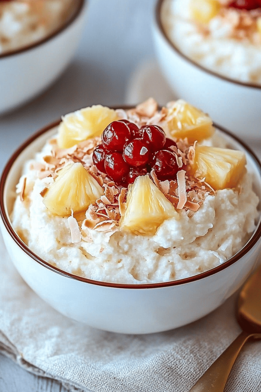 Hawaiian Pineapple Coconut Fluff ingredients organized and measured on kitchen counter