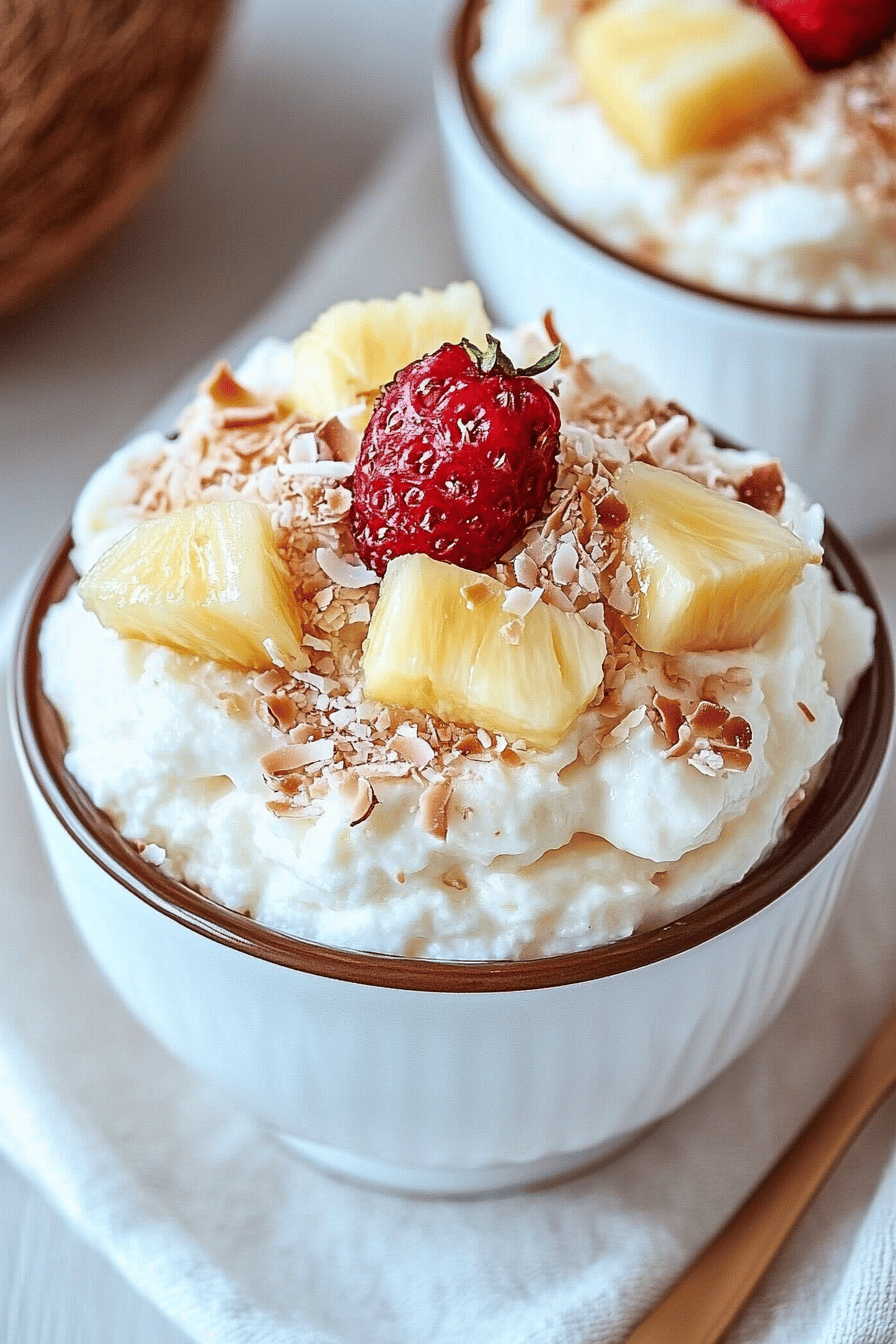 Hawaiian Pineapple Coconut Fluff slice on plate showing perfect texture and swirl pattern