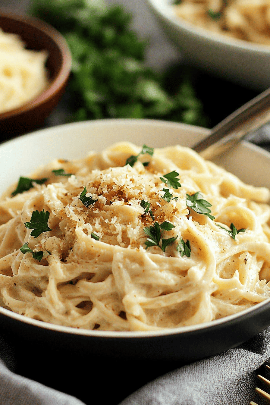 Homemade Alfredo Sauce final dish beautifully presented and ready to serve