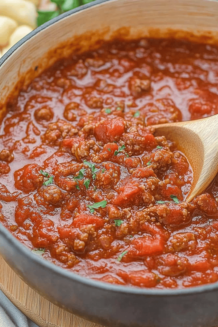Homemade Meat Sauce ingredients organized and measured on kitchen counter