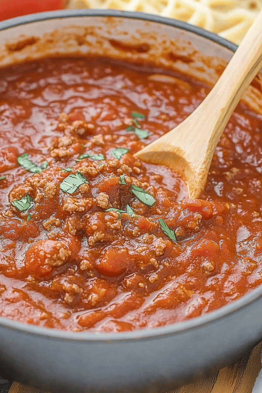 Homemade Meat Sauce slice on plate showing perfect texture and swirl pattern