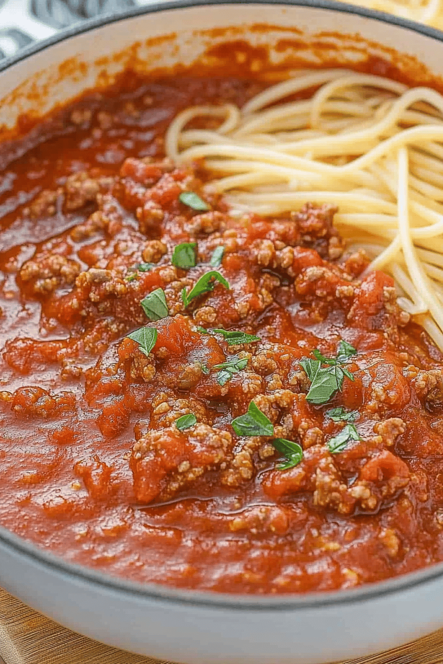 Homemade Spaghetti Meat Sauce final dish beautifully presented and ready to serve