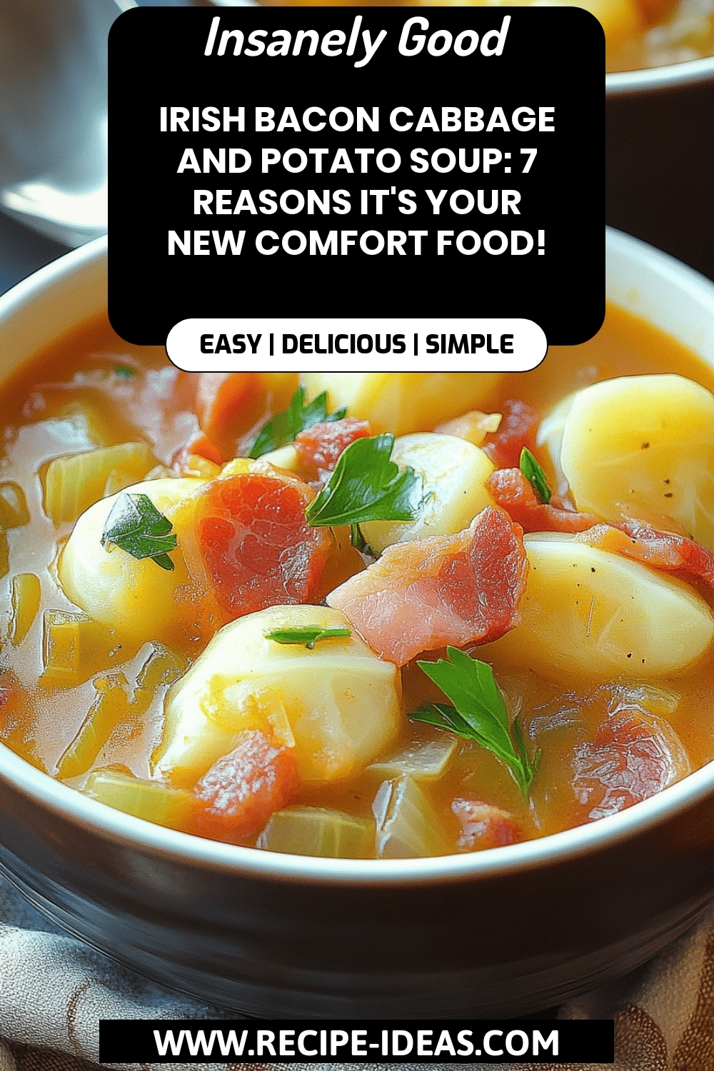 Irish Bacon Cabbage Soup final dish beautifully presented and ready to serve