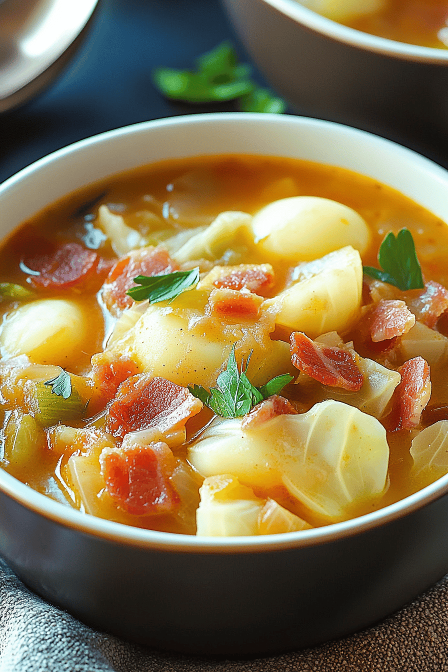 Irish Bacon Cabbage Soup ingredients organized and measured on kitchen counter