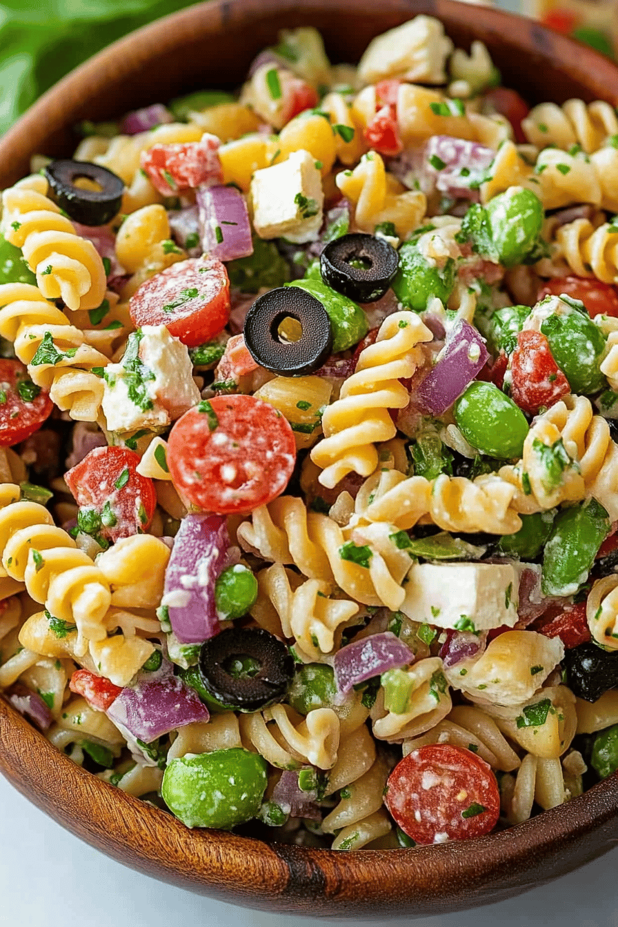 Italian Pasta Salad Recipe slice on plate showing perfect texture and swirl pattern