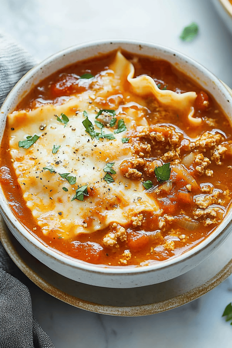 Lasagna Soup Recipe slice on plate showing perfect texture and swirl pattern