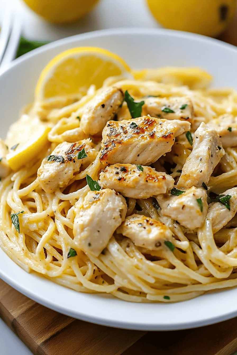 Lemon Chicken Pasta ingredients organized and measured on kitchen counter