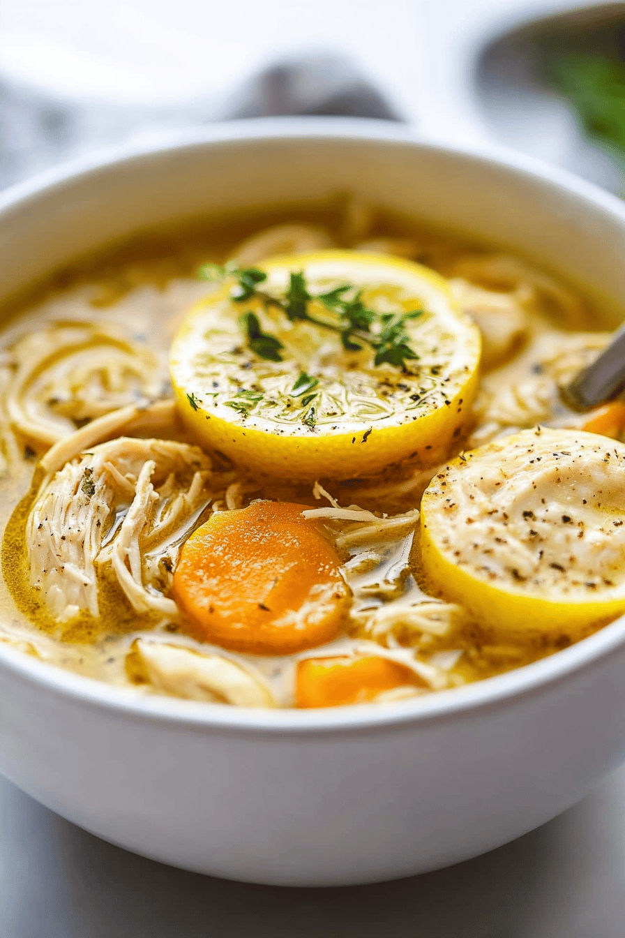 Lemon Chicken Soup slice on plate showing perfect texture and swirl pattern