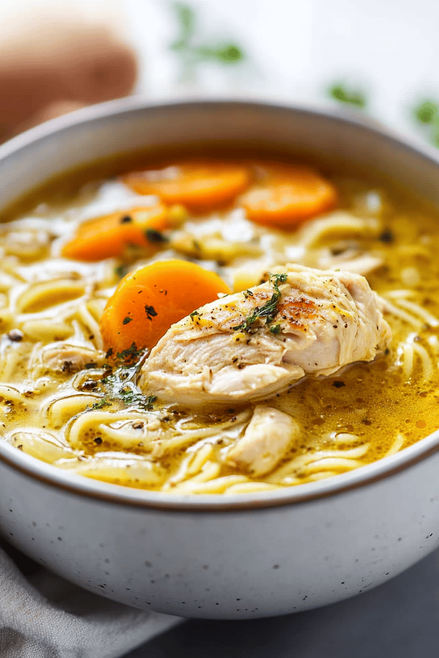 Lemon Chicken Soup slice on plate showing perfect texture and swirl pattern