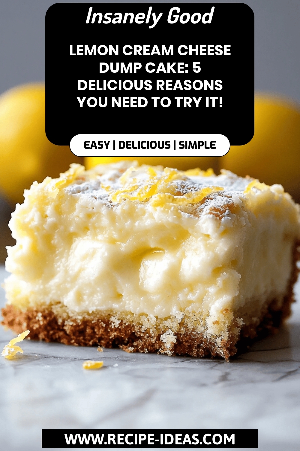 Lemon Cream Cheese Dump Cake final dish beautifully presented and ready to serve