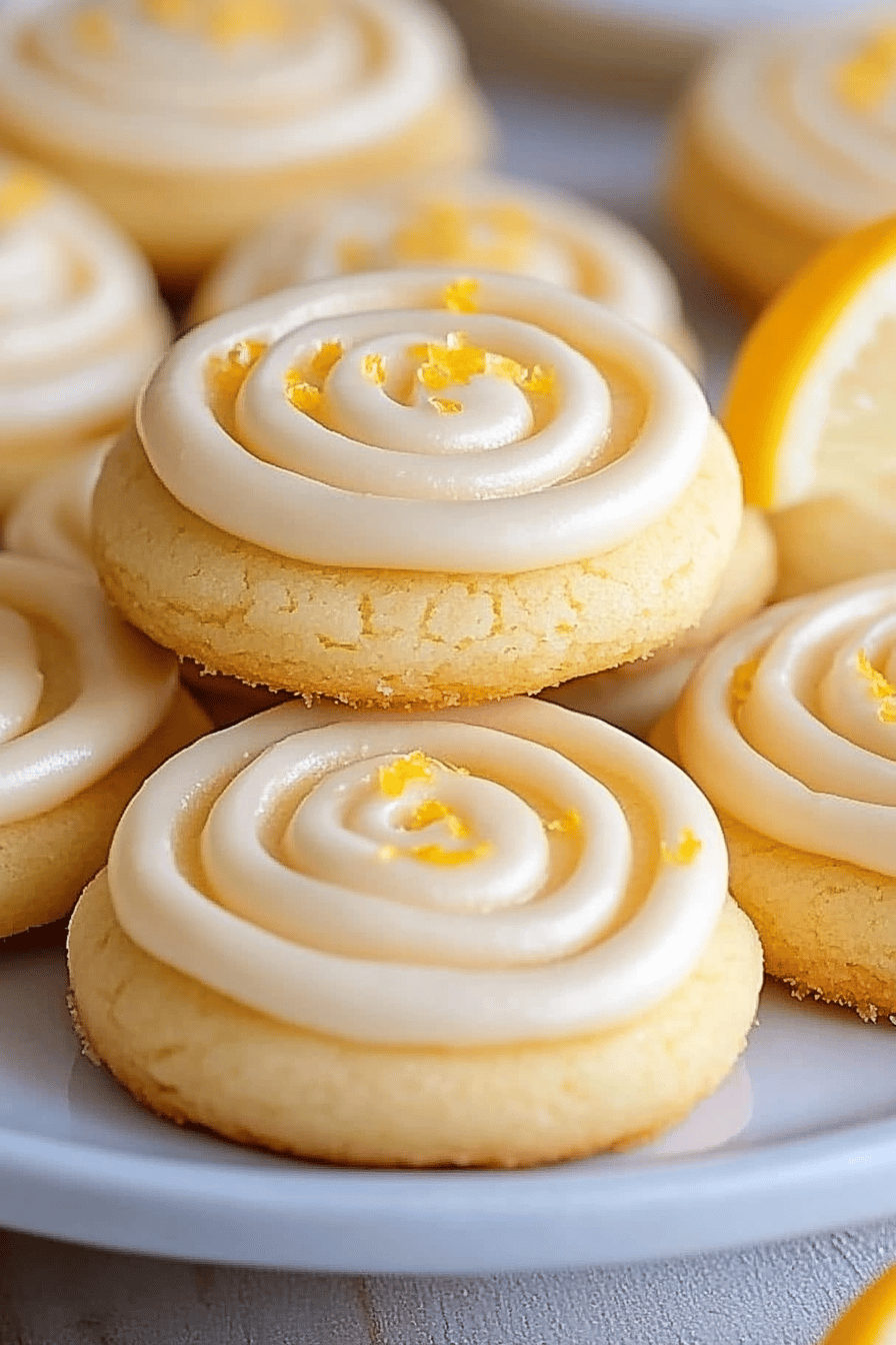 Lemon Frosted Cookies slice on plate showing perfect texture and swirl pattern