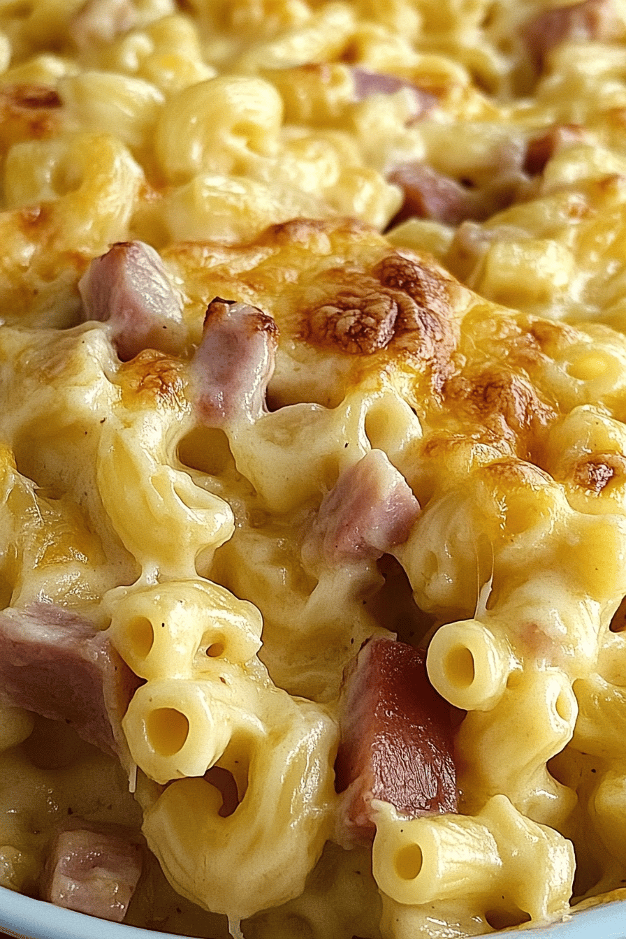 Macaroni Cheese Ham Casserole final dish beautifully presented and ready to serve