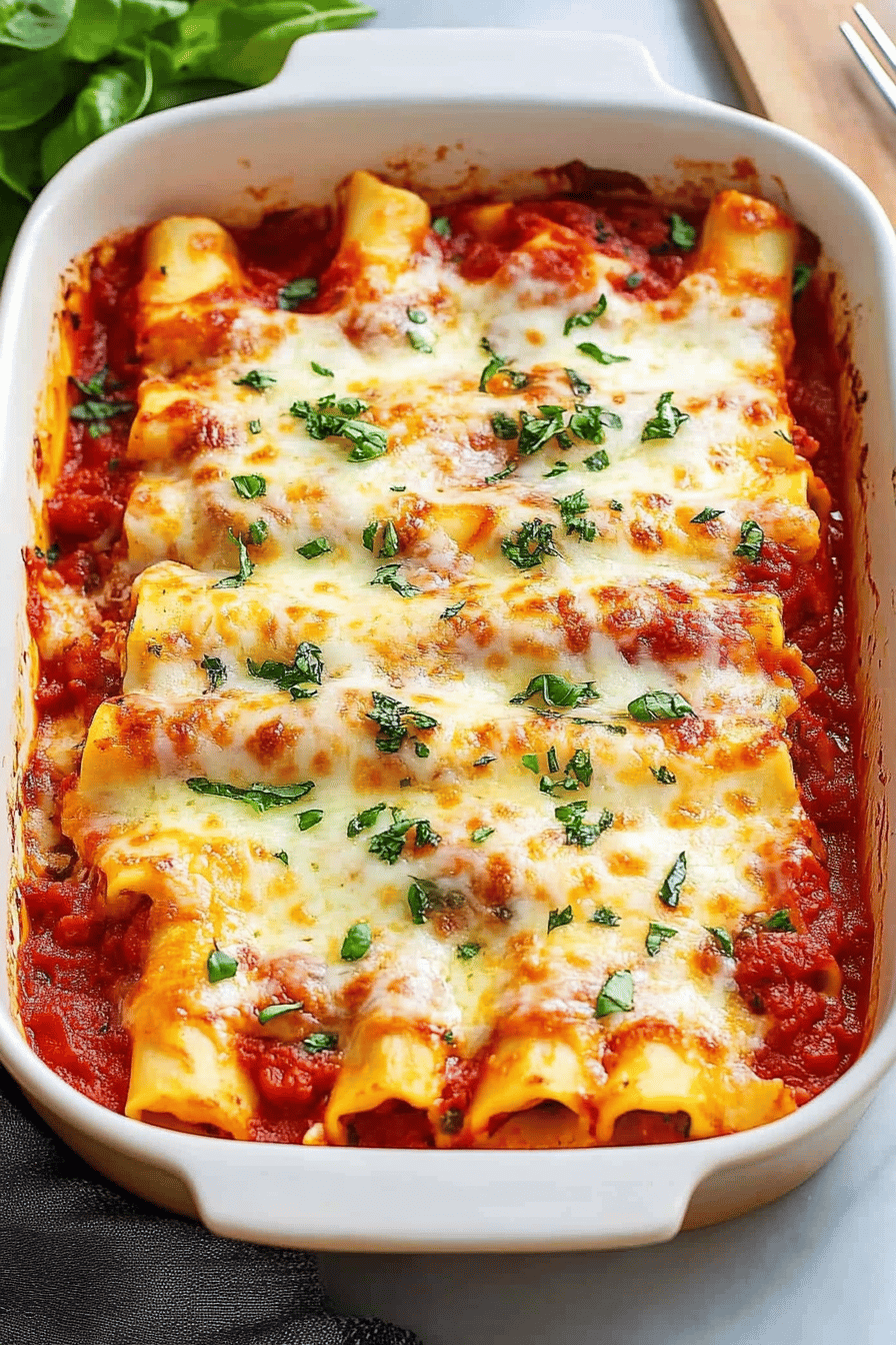 Manicotti Recipes ingredients organized and measured on kitchen counter