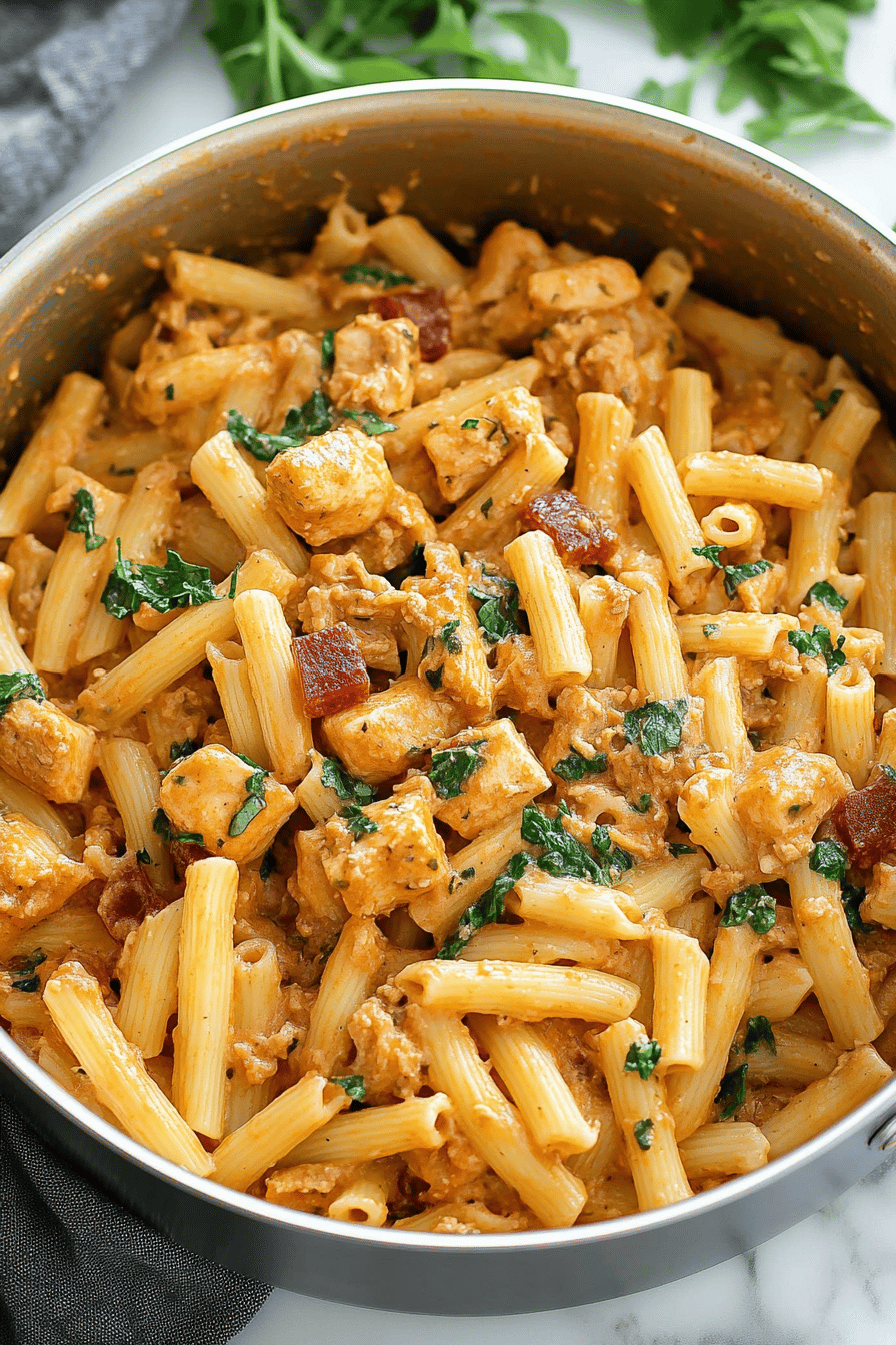 Marry Me Chicken Pasta ingredients organized and measured on kitchen counter