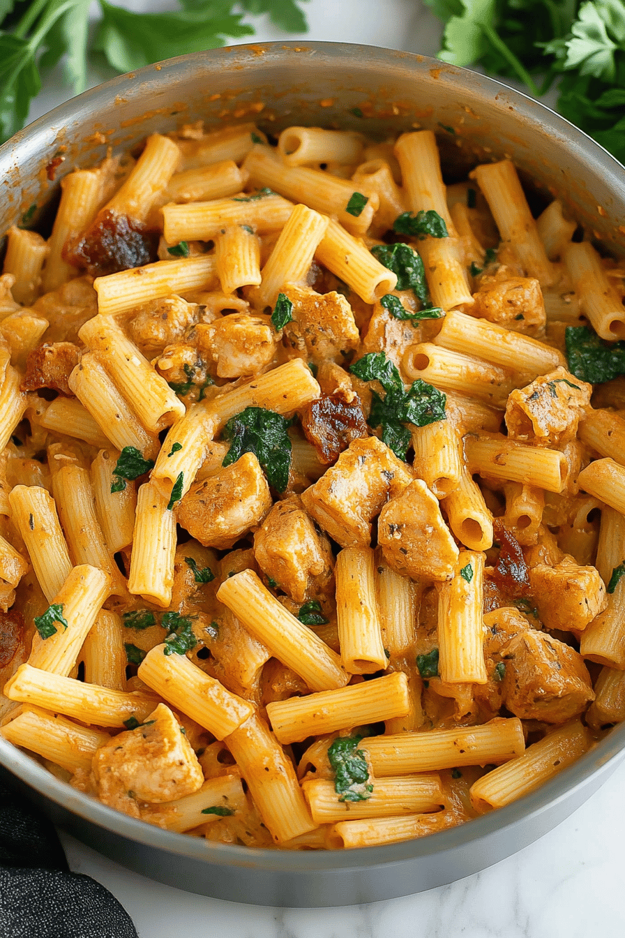 Marry Me Chicken Pasta slice on plate showing perfect texture and swirl pattern