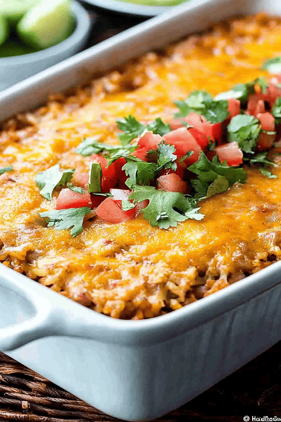 Mexican Chicken Rice Casserole slice on plate showing perfect texture and swirl pattern