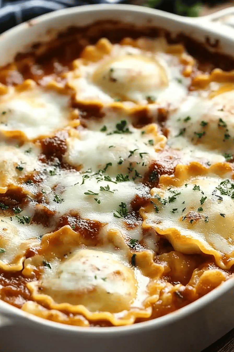 Million Dollar Ravioli Casserole final dish beautifully presented and ready to serve