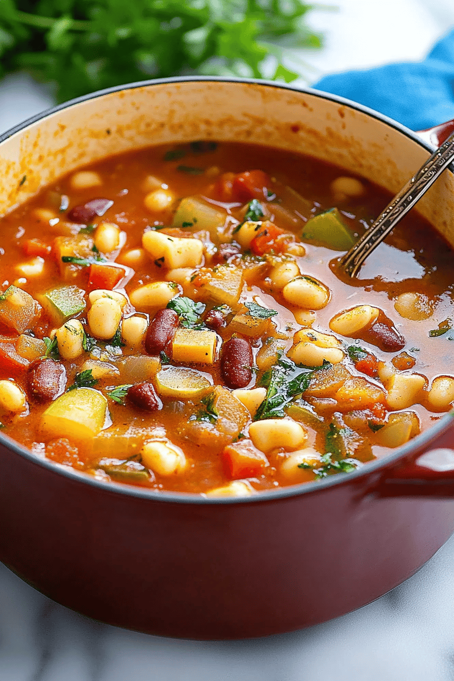 Minestrone Soup slice on plate showing perfect texture and swirl pattern