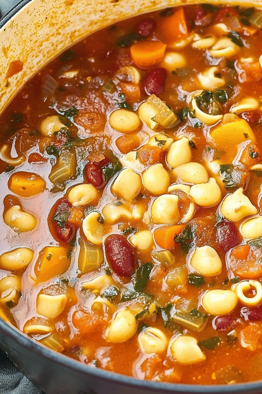 Minestrone Soup Recipe slice on plate showing perfect texture and swirl pattern