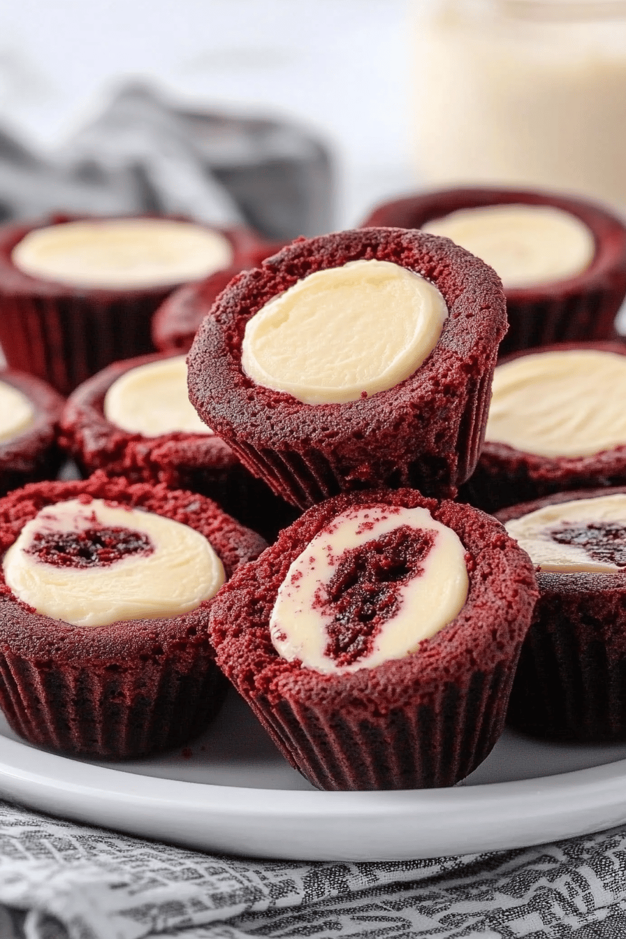 Mini Red Velvet Cheesecakes final dish beautifully presented and ready to serve
