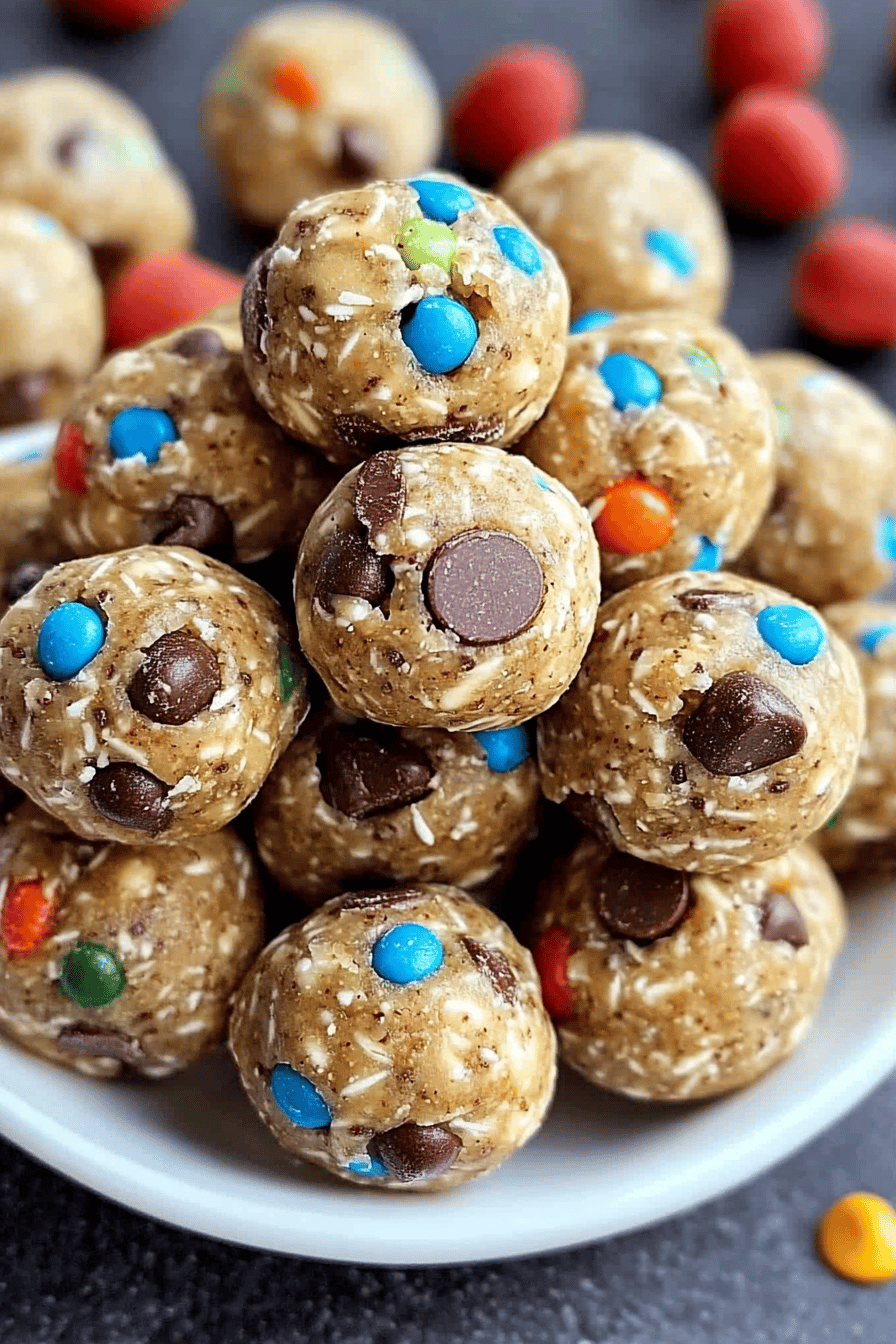 Monster Cookie Energy Balls final dish beautifully presented and ready to serve