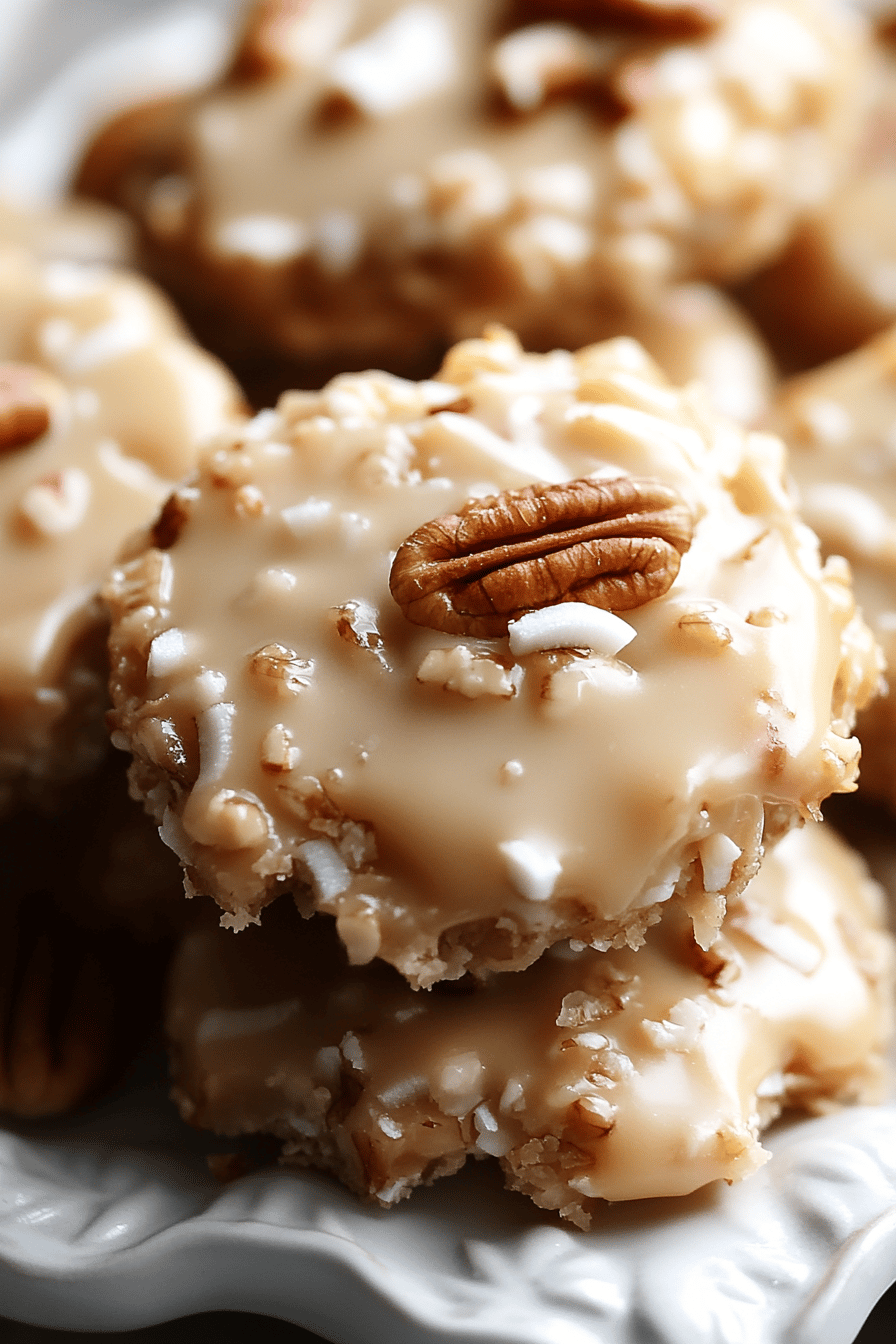 No-Bake Coconut Pecan Praline slice on plate showing perfect texture and swirl pattern