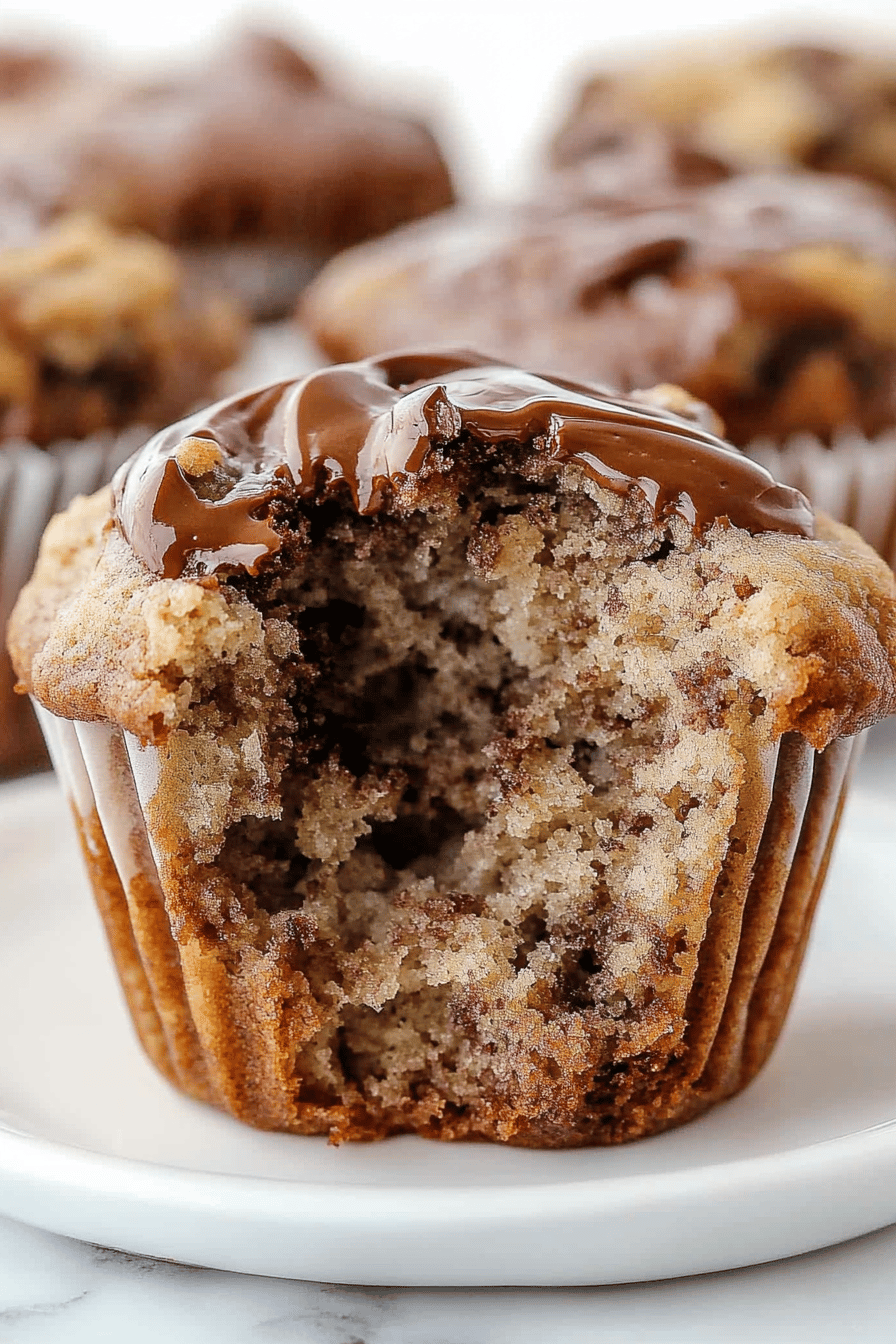 Nutella Banana Muffins slice on plate showing perfect texture and swirl pattern