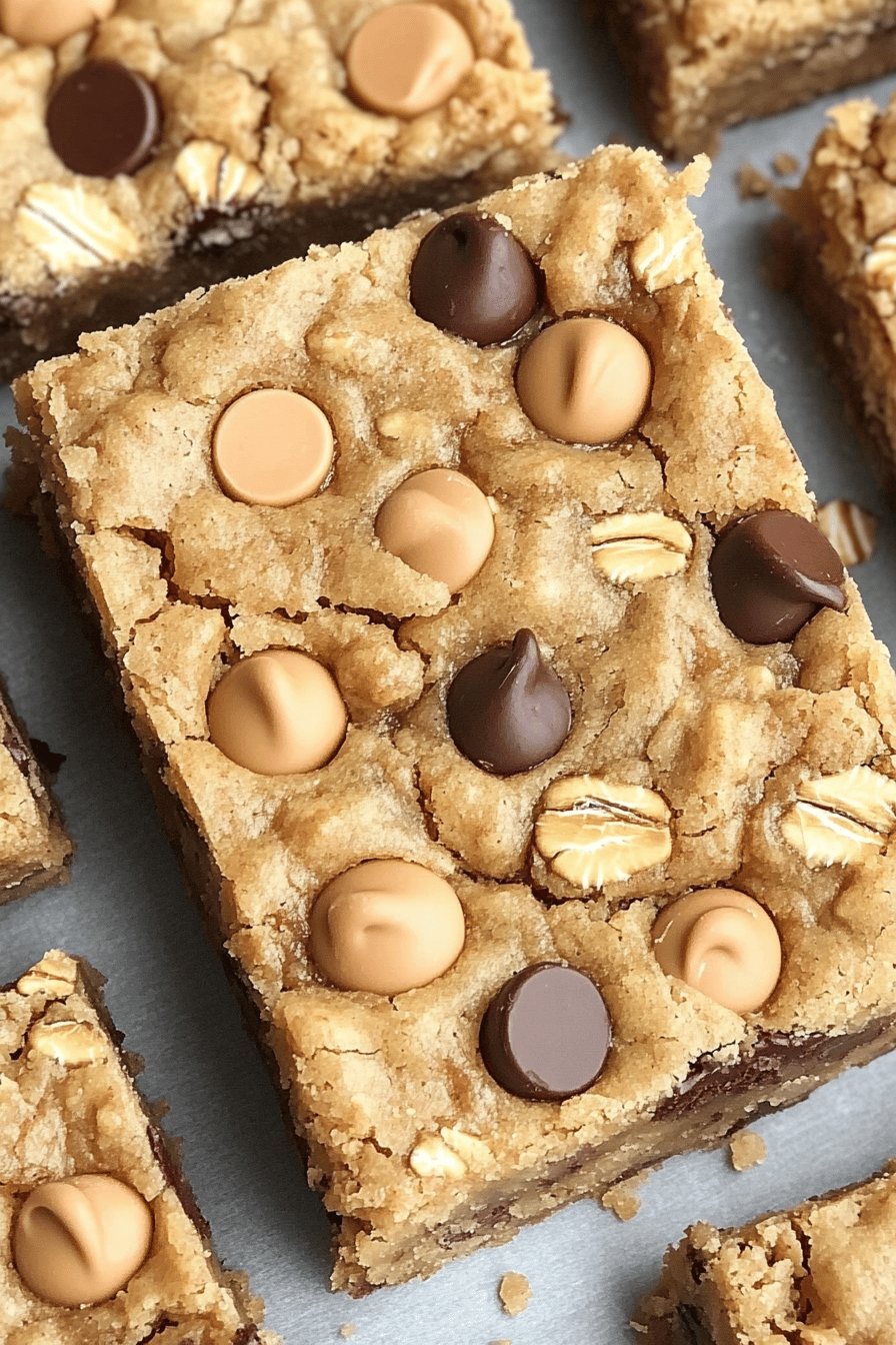 Oatmeal Chocolate Chip Peanut Butter Bars final dish beautifully presented and ready to serve