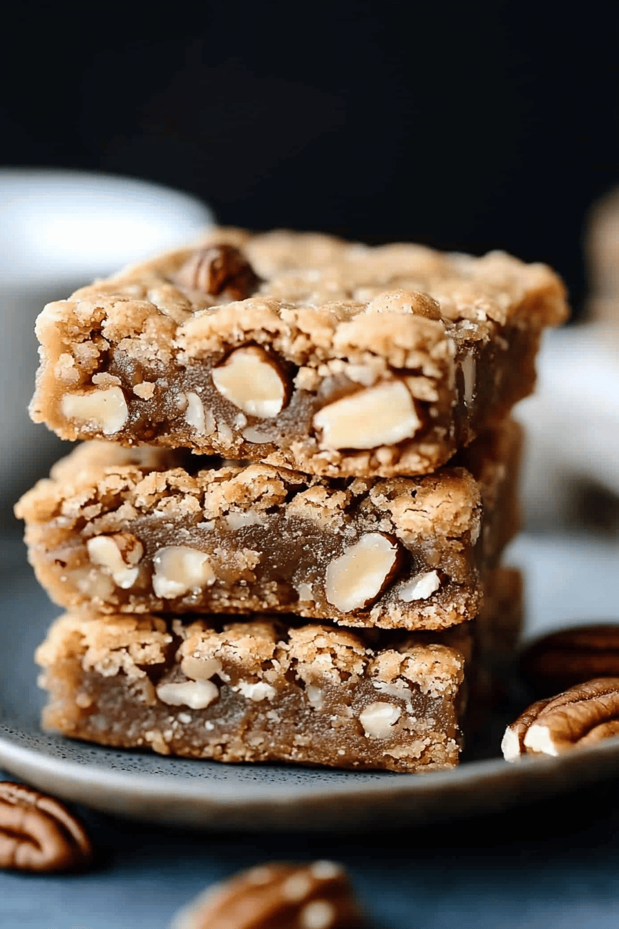 Pecan Chewies slice on plate showing perfect texture and swirl pattern