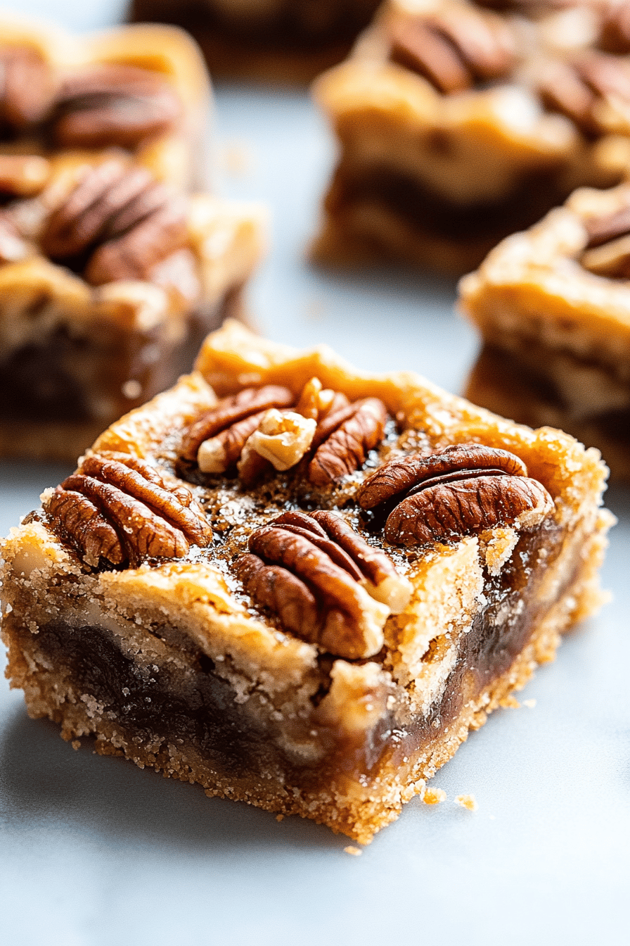 Pecan Pie Bars slice on plate showing perfect texture and swirl pattern