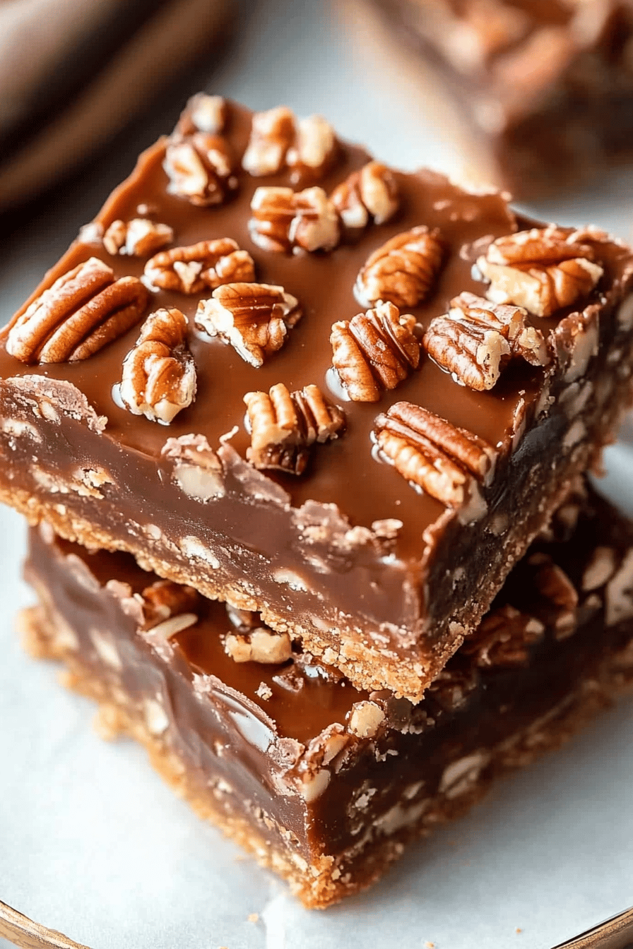 Pecan Turtle Bars final dish beautifully presented and ready to serve