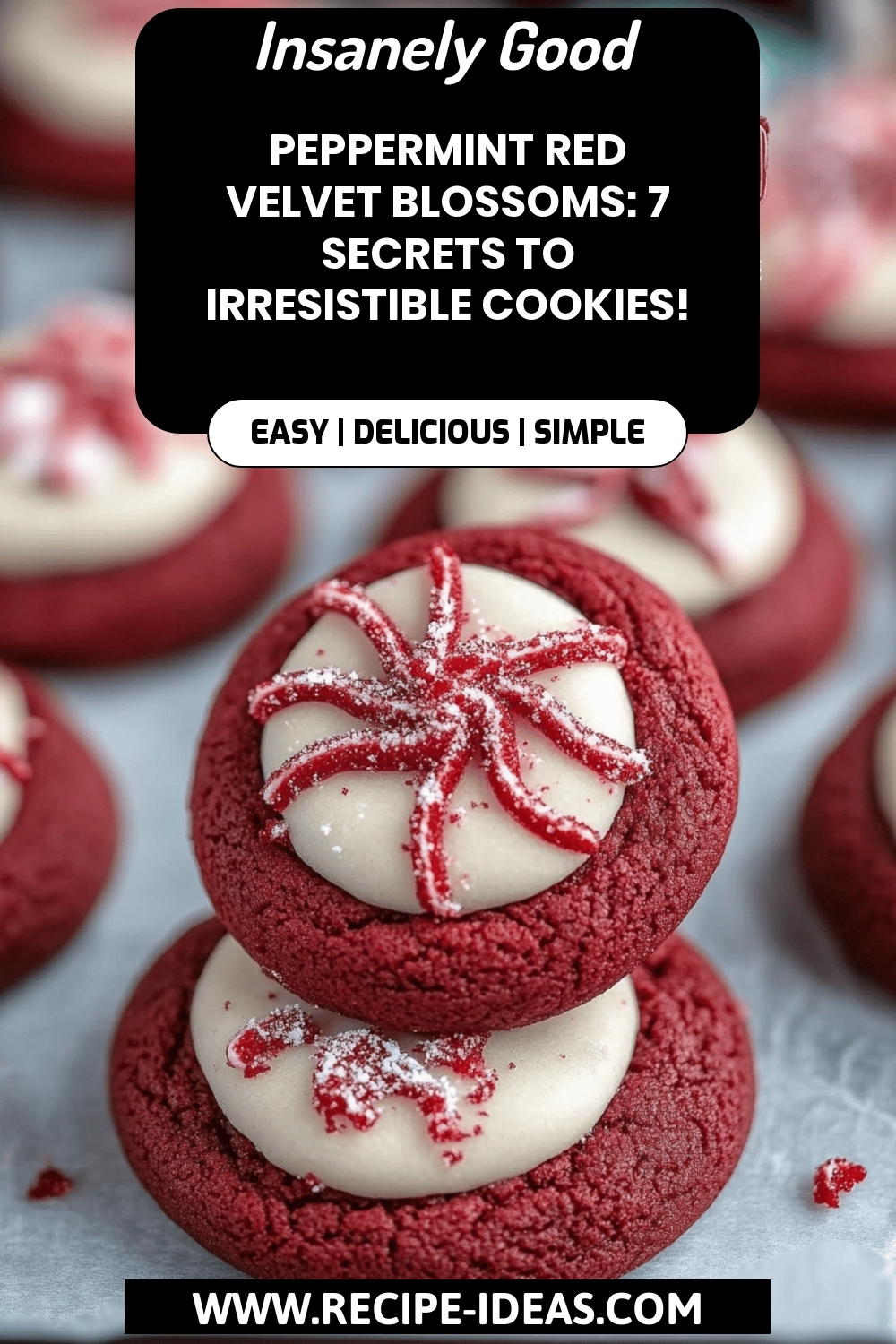 Peppermint Red Velvet Cookies final dish beautifully presented and ready to serve