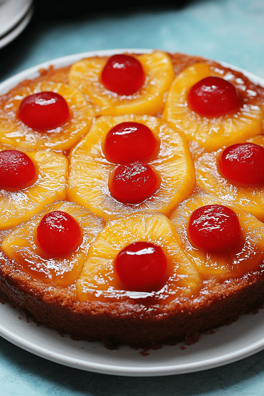 Pineapple Upside-Down Cake Recipe ingredients organized and measured on kitchen counter