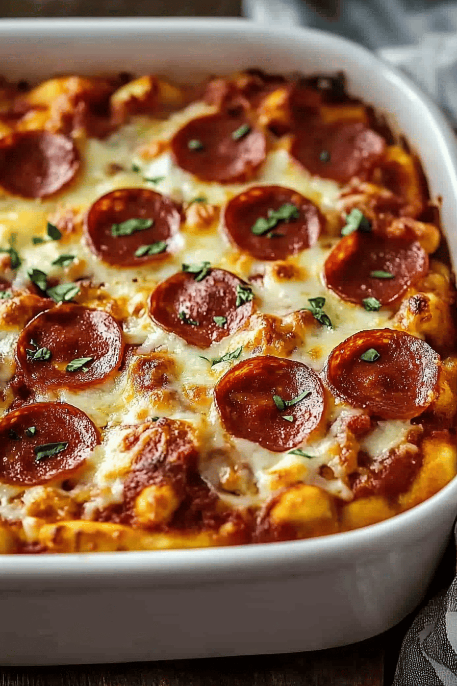 Pizza Casserole Recipe ingredients organized and measured on kitchen counter