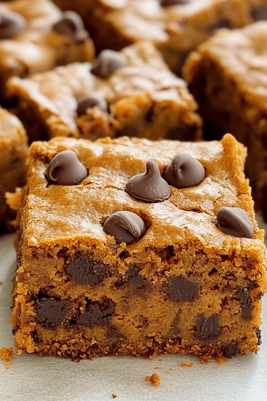 Pumpkin Chocolate Chip Bars slice on plate showing perfect texture and swirl pattern