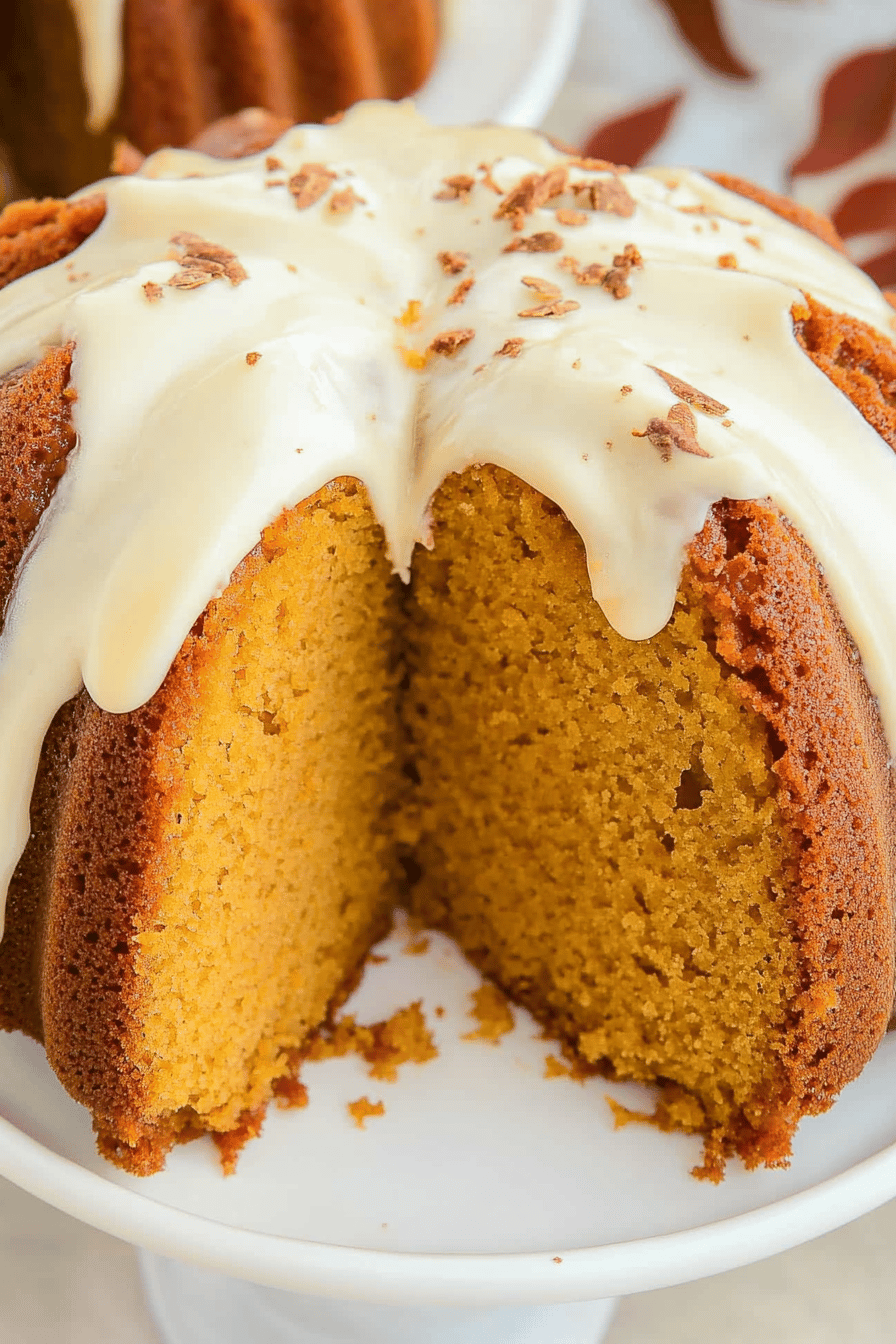Pumpkin Spice Bundt Cake slice on plate showing perfect texture and swirl pattern