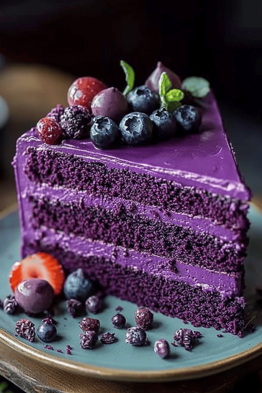 Purple Velvet Cake Recipe ingredients organized and measured on kitchen counter