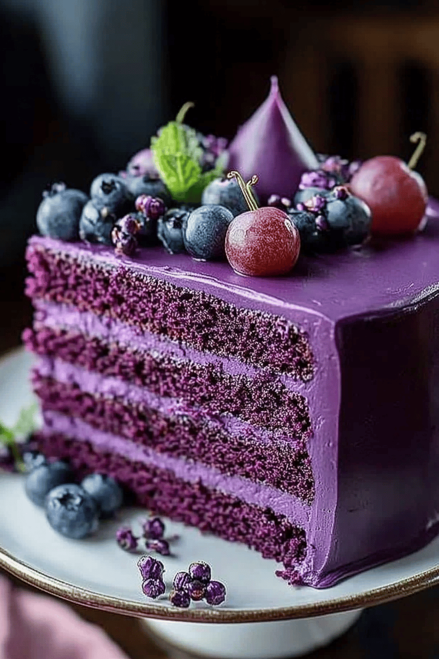 Purple Velvet Cake Recipe final dish beautifully presented and ready to serve
