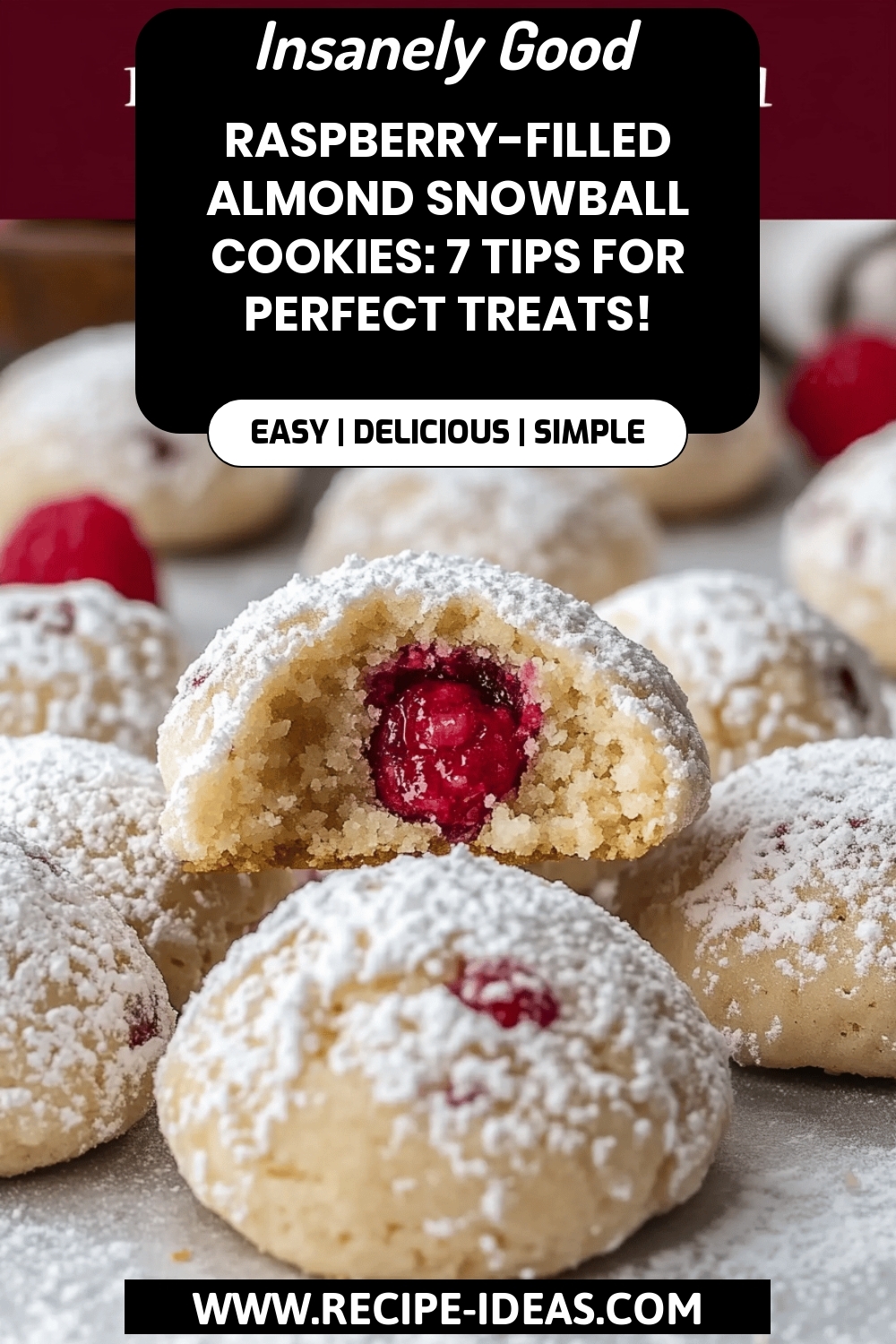 Raspberry Almond Snowball Cookies final dish beautifully presented and ready to serve