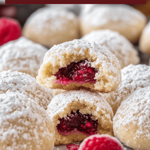 Raspberry Almond Snowball Cookies