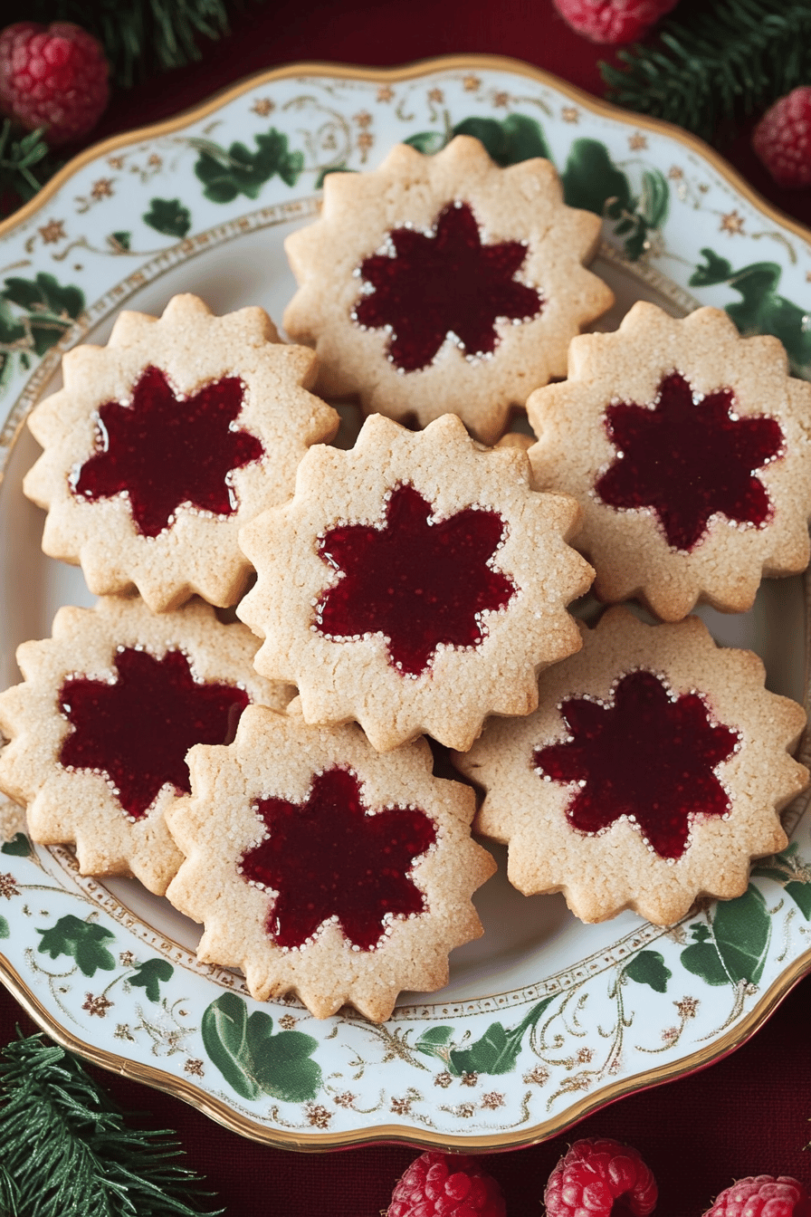 Raspberry Linzer Cookies slice on plate showing perfect texture and swirl pattern
